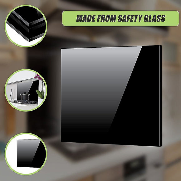 Toughened 60cm x 70cm Black Glass Kitchen Splashback