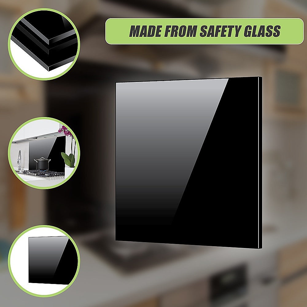 Toughened 90cm x 75cm Black Glass Kitchen Splashback