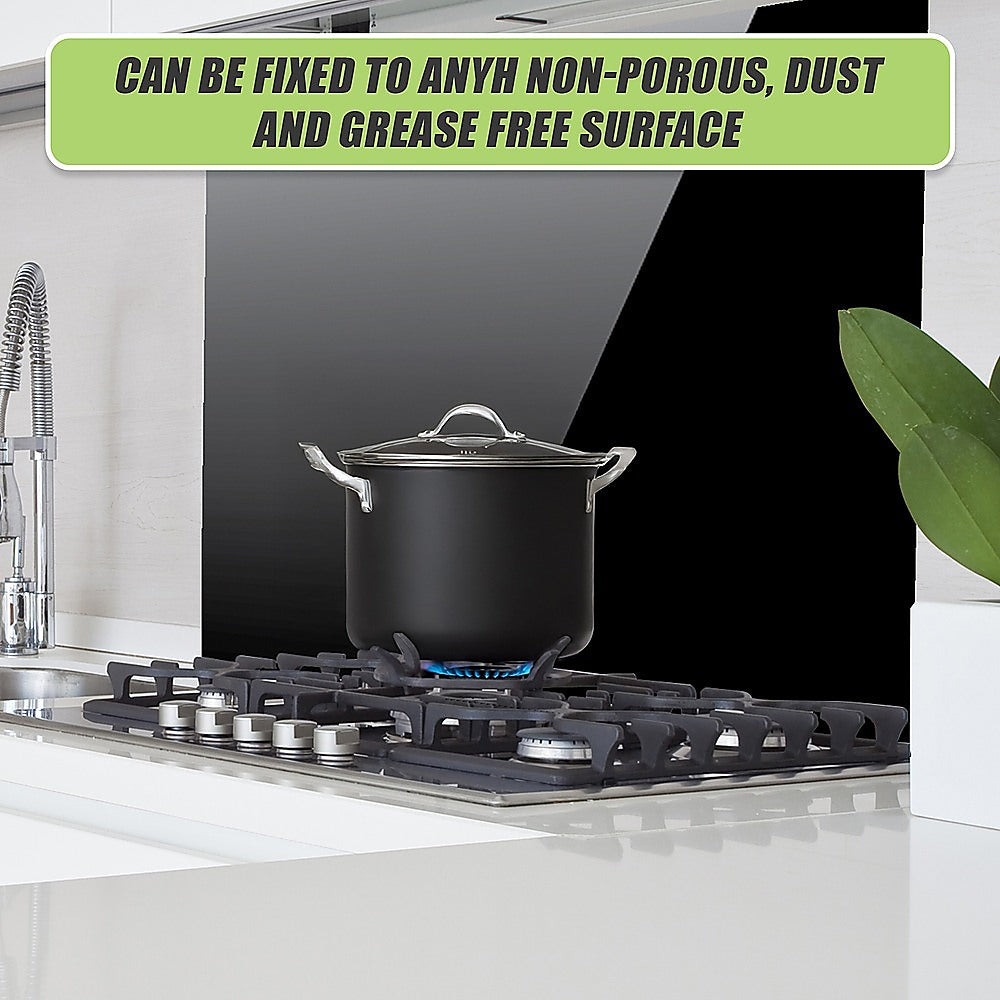 Toughened 90cm x 75cm Black Glass Kitchen Splashback