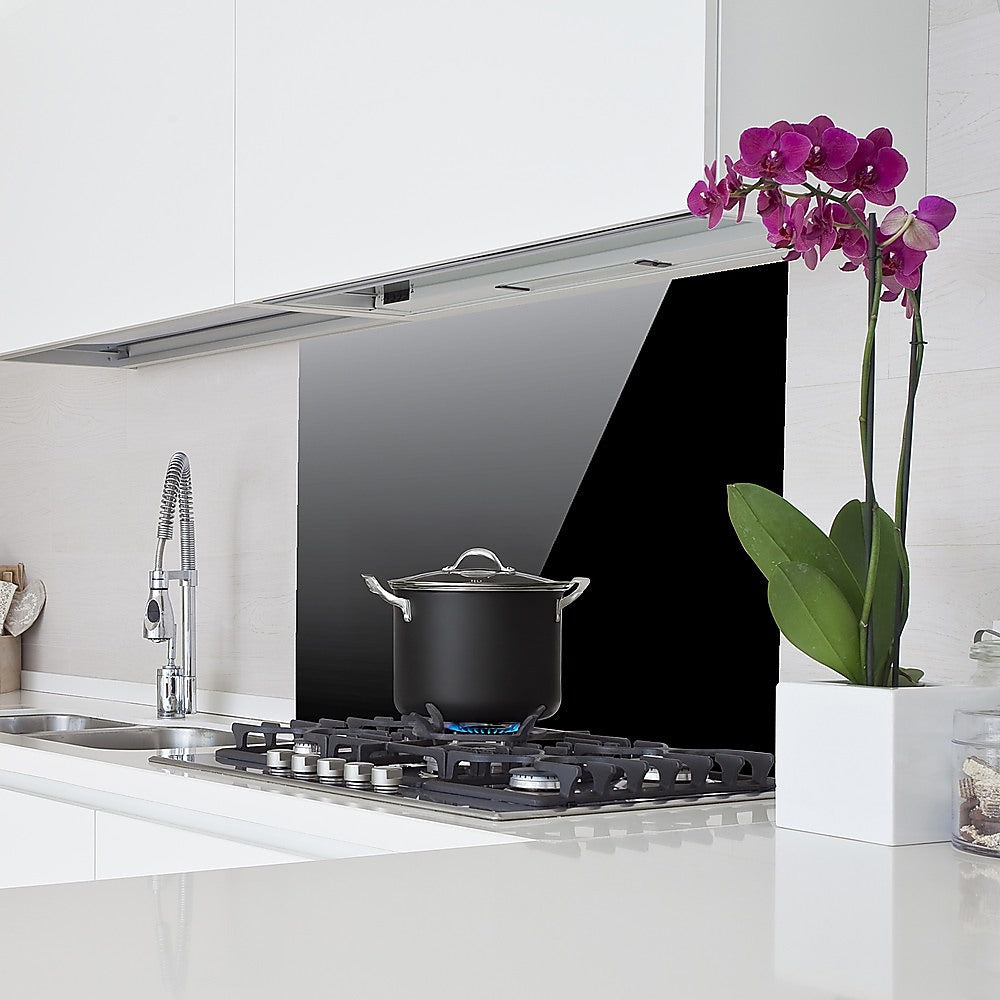 Toughened 90cm x 70cm Black Glass Kitchen Splashback