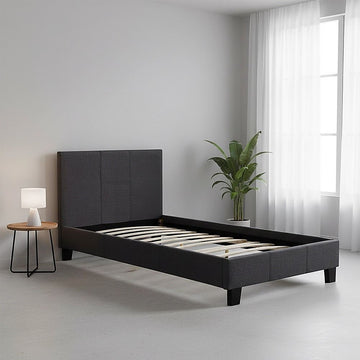 Single Linen Fabric Bed Frame Grey - 0