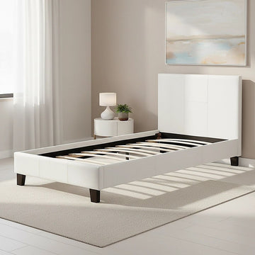 Single PU Leather Bed Frame White - 0