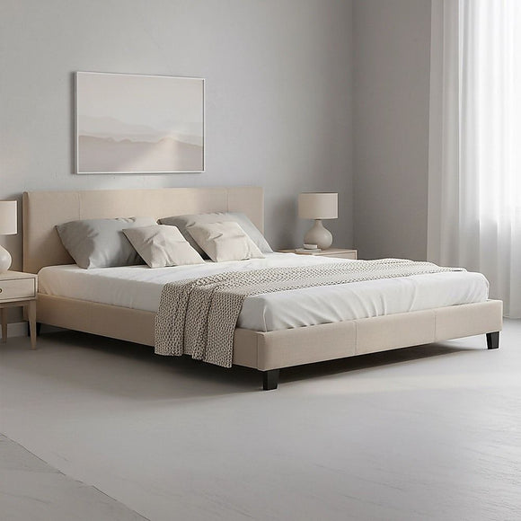 King Linen Fabric Bed Frame Beige