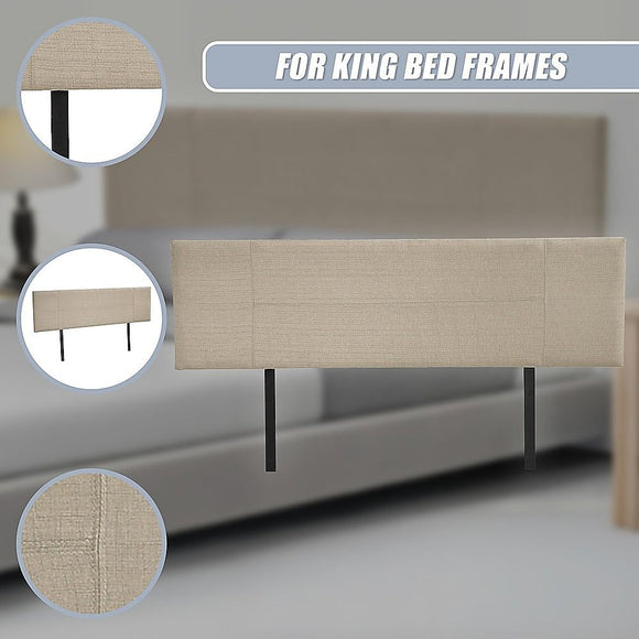Linen Fabric King Bed Headboard Bedhead - Beige