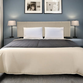 Linen Fabric King Bed Headboard Bedhead - Beige - 0