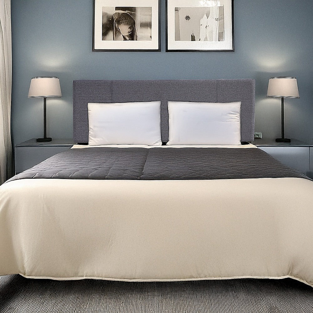 Linen Fabric Queen Bed Headboard Bedhead - Grey - 0