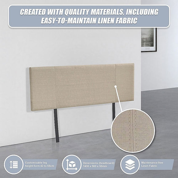 Linen Fabric Double Bed Headboard Bedhead - Beige