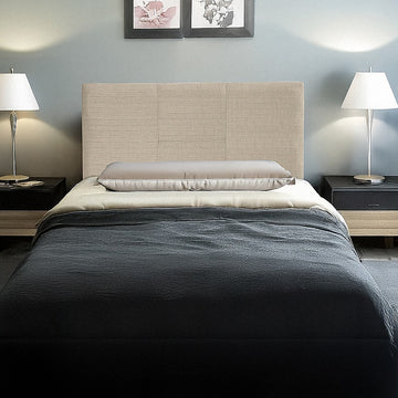 Linen Fabric Single Bed Headboard Bedhead - Beige - 0