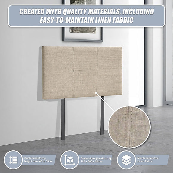 Linen Fabric Single Bed Headboard Bedhead - Beige