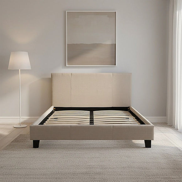 Queen Linen Fabric Bed Frame Beige