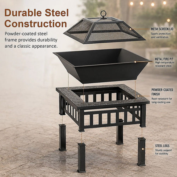 18" Square Metal Fire Pit Outdoor Heater
