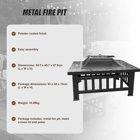 18" Square Metal Fire Pit Outdoor Heater