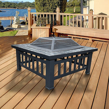 18" Square Metal Fire Pit Outdoor Heater - 0