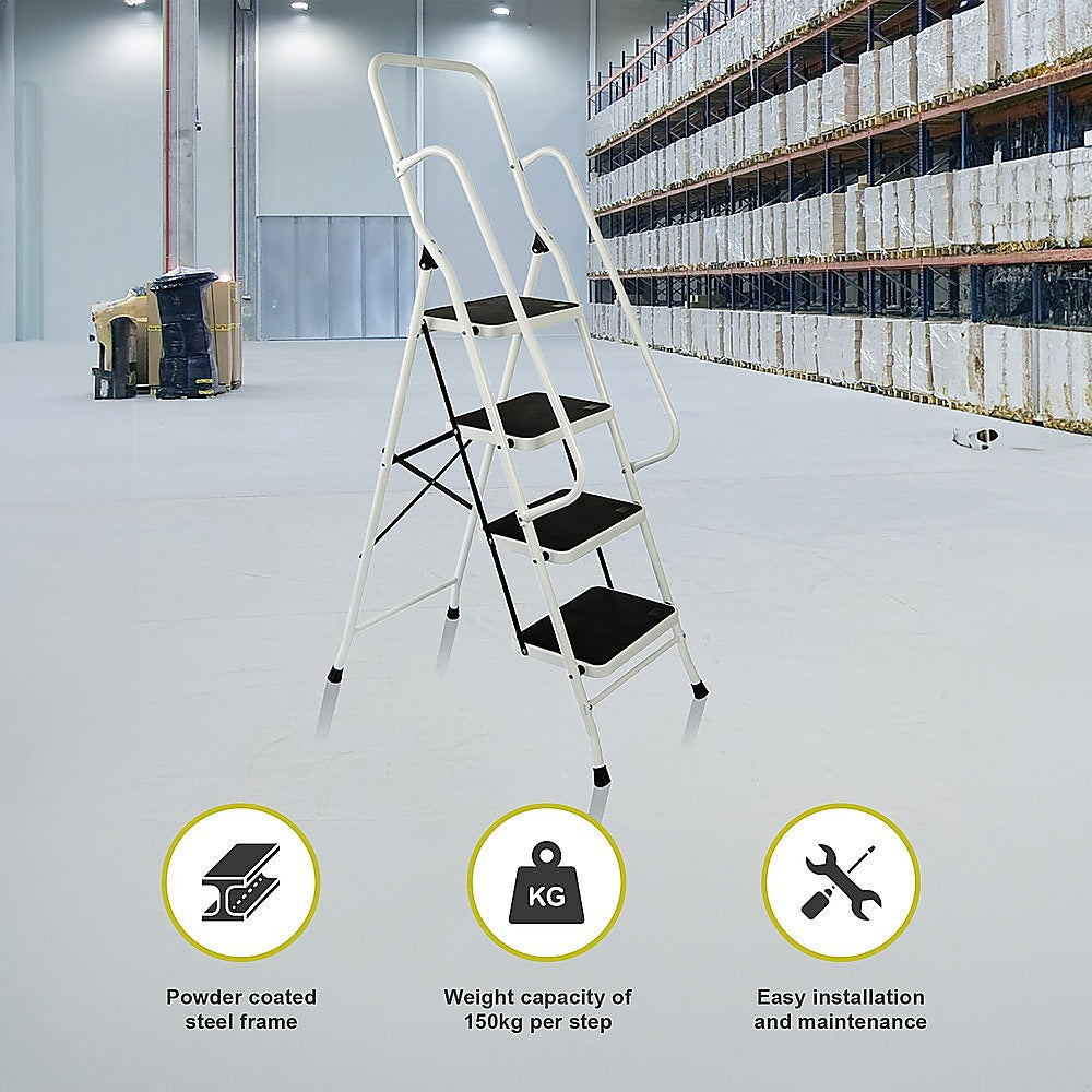 Foldable Non Slip 4 Step Steel Ladder