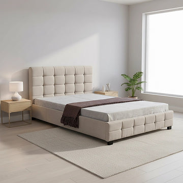 Linen Fabric Double Deluxe Bed Frame Beige - 0