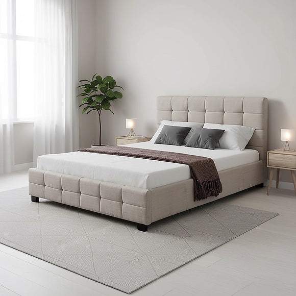 Linen Fabric Double Deluxe Bed Frame Beige