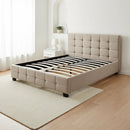 Linen Fabric Queen Deluxe Bed Frame Beige-1