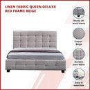 Linen Fabric Queen Deluxe Bed Frame Beige-3