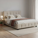Linen Fabric Queen Deluxe Bed Frame Beige-5