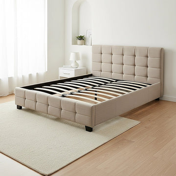Linen Fabric Queen Deluxe Bed Frame Beige - 0