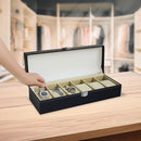 6 Slot Mens Watch Display Case Box Black PU Leather-1