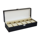 6 Slot Mens Watch Display Case Box Black PU Leather-4
