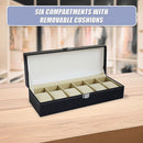 6 Slot Mens Watch Display Case Box Black PU Leather-5