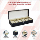 6 Slot Mens Watch Display Case Box Black PU Leather-6