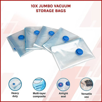 10X Jumbo Vacuum Storage Bags – Space Saver Seal Bags for Clothes, Bedding, Blankets & Travel Organisation - 0
