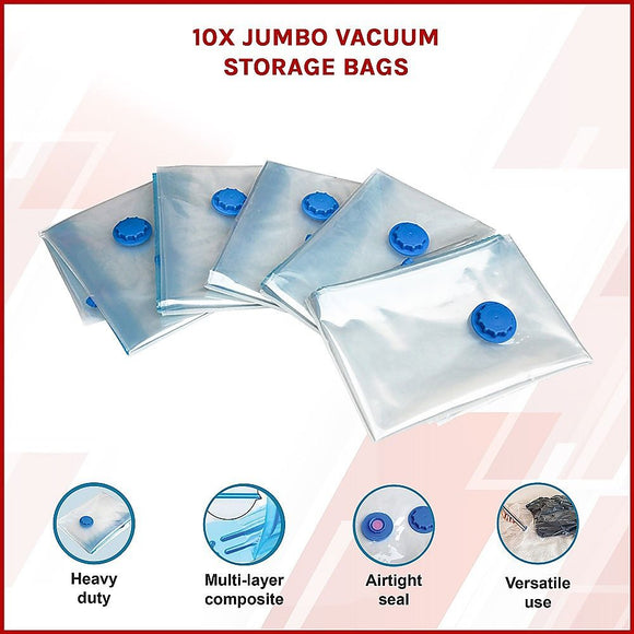10X Jumbo Vacuum Storage Bags – Space Saver Seal Bags for Clothes, Bedding, Blankets & Travel Organisation