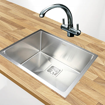 550x455mm Handmade 1.5mm Stainless Steel Undermount / Topmount Kitchen Sink with Square Waste - 0
