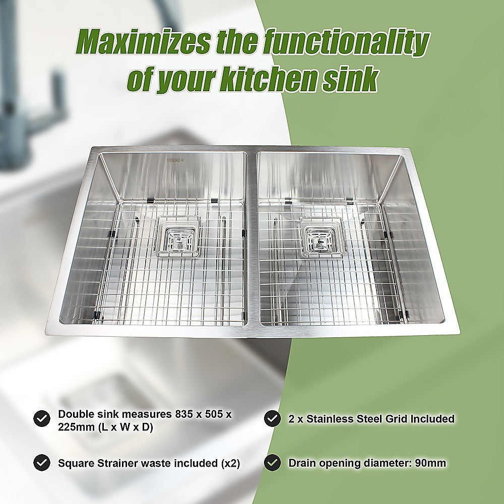 835x505mm Handmade 1.5mm Stainless Steel Undermount / Topmount Kitchen Sink with Square Waste