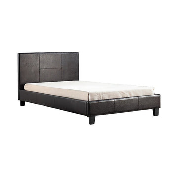 King Single PU Leather Bed Frame Brown - 0