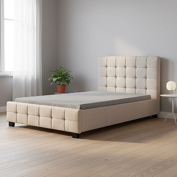 King Single Linen Fabric Deluxe Bed Frame Beige