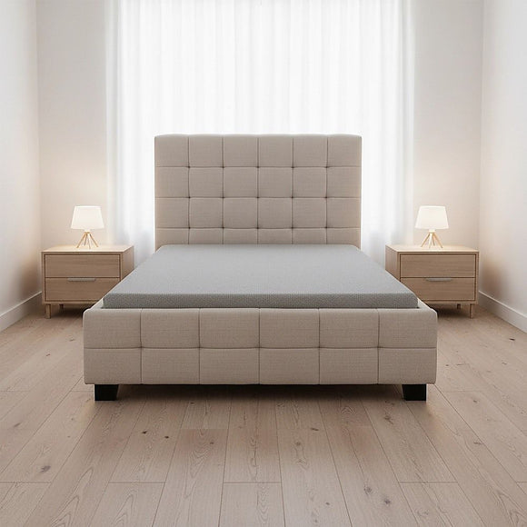 King Single Linen Fabric Deluxe Bed Frame Beige
