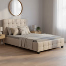 King Single Linen Fabric Deluxe Bed Frame Beige-7