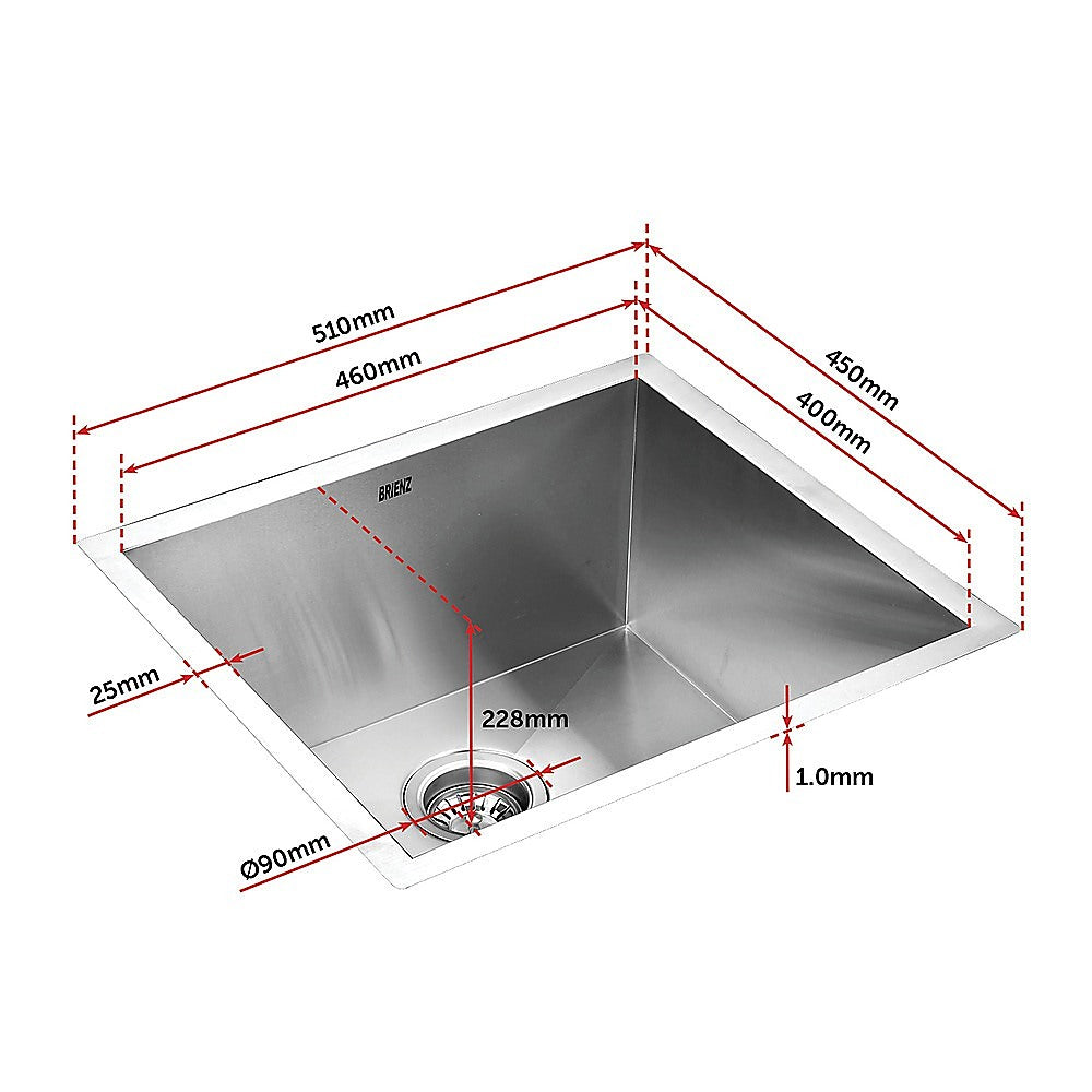 510x450mm Handmade Stainless Steel Undermount / Topmount Kitchen Laundry Sink with Waste