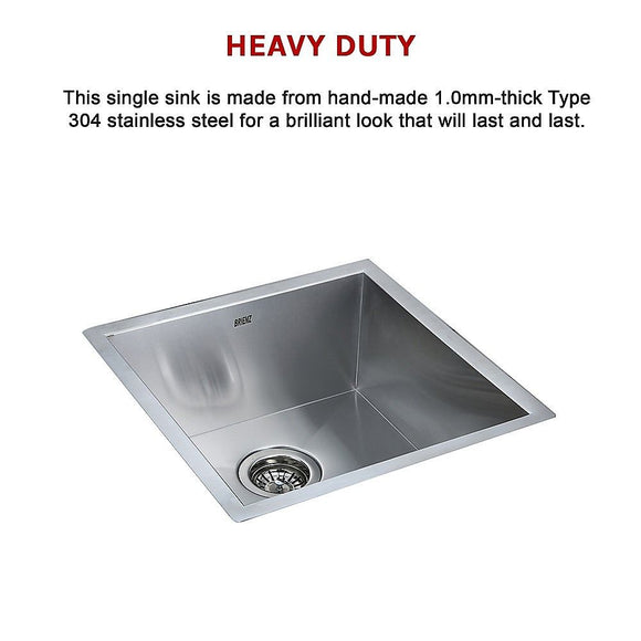 440x440mm Handmade 1mm 20 Gauge Stainless Steel Kitchen Laundry Sink with Waste
