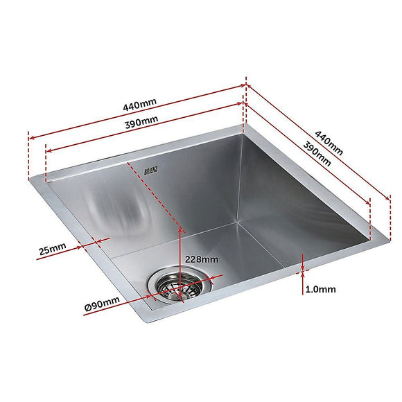 440x440mm Handmade 1mm 20 Gauge Stainless Steel Kitchen Laundry Sink with Waste