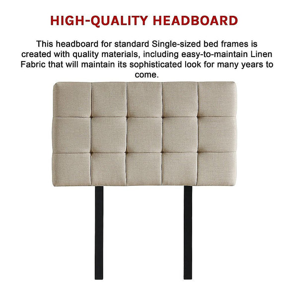 Linen Fabric Single Bed Deluxe Headboard Bedhead - Beige