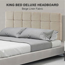 Linen Fabric King Bed Deluxe Headboard Bedhead - Beige-4