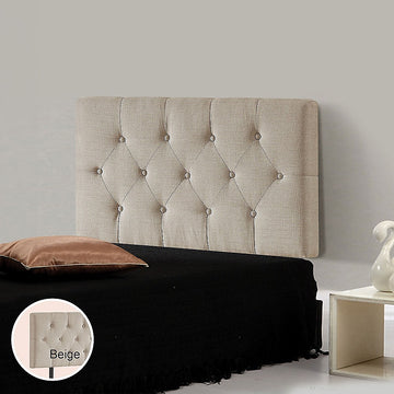 Linen Fabric Single Bed Deluxe Headboard Bedhead - Beige - 0