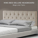 Linen Fabric King Bed Deluxe Headboard Bedhead - Beige-4