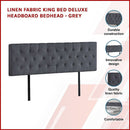 Linen Fabric King Bed Deluxe Headboard Bedhead - Grey-4
