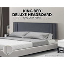 Linen Fabric King Bed Deluxe Headboard Bedhead - Grey-2