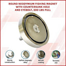 Round Neodymium Fishing Magnet with Countersunk Hole and Eyebolt, 500 LBS pull-2