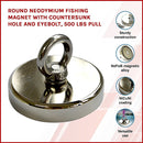 Round Neodymium Fishing Magnet with Countersunk Hole and Eyebolt, 500 LBS pull-5