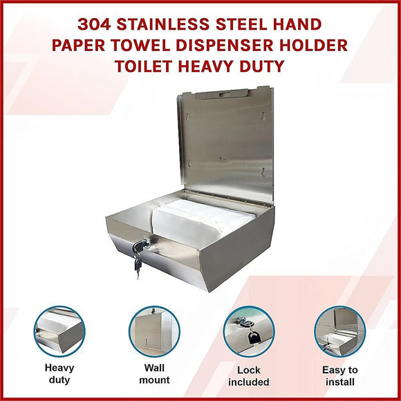304 Stainless Steel Hand Paper Towel Dispenser Holder Toilet Heavy Duty