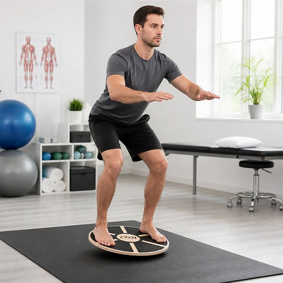 Heavy Duty 15.5" Wooden Balance Board with Non-Slip Pad for Fitness Training