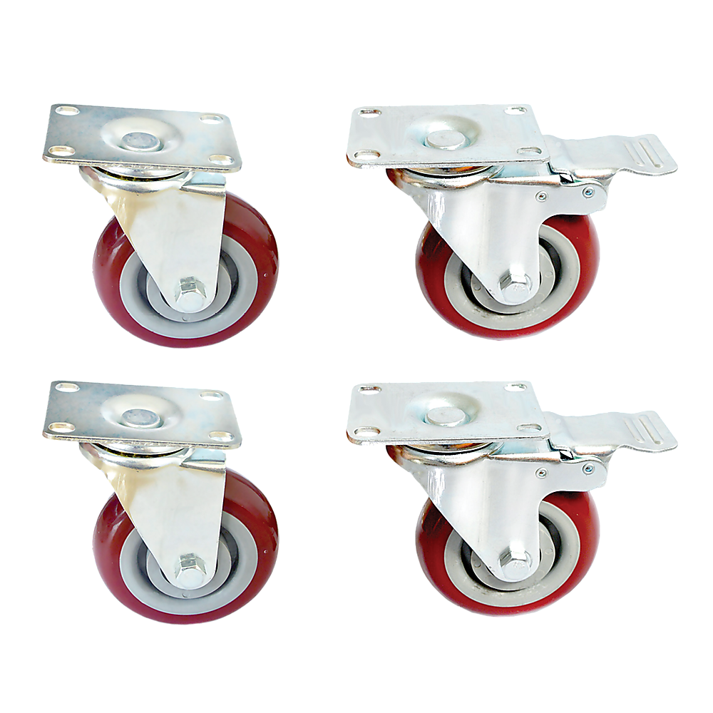 4 x 4" Heavy Duty PU Swivel Castor Wheels With Brake - 0